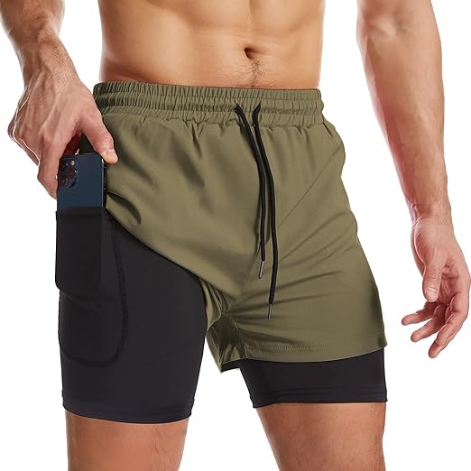 Photo 1 of M Surenow Mens 2 in 1 Running Shorts Quick Dry Athletic Shorts with Liner, Workout Shorts with Zip Pockets and Towel Loop
