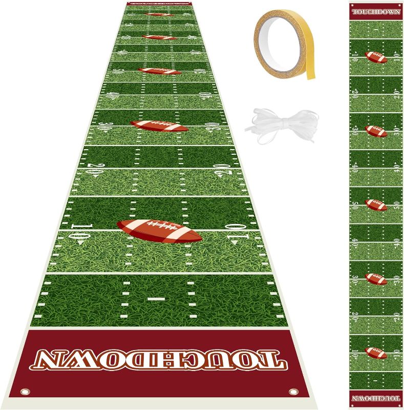 Photo 1 of 196.8" Football Floor Runner - Large Size Football Field Aisle Runner - Touchdown Football Runner Floor for Super Bowl Game Day Party Decoration Supplies
