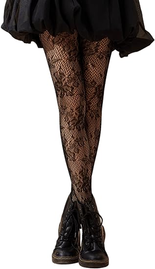 Photo 1 of (One Size Fits All)  SHENHE Women's Patterned Fishnet Tights High Waist Pantyhose Floral Stockings
