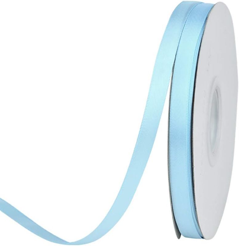 Photo 1 of 3/8 inch Light Blue Double Face Satin Ribbon 50 Yards Per Roll for Gift Wrapping Flowers Bouquet Baby Hair Accessories Wedding Birthday
