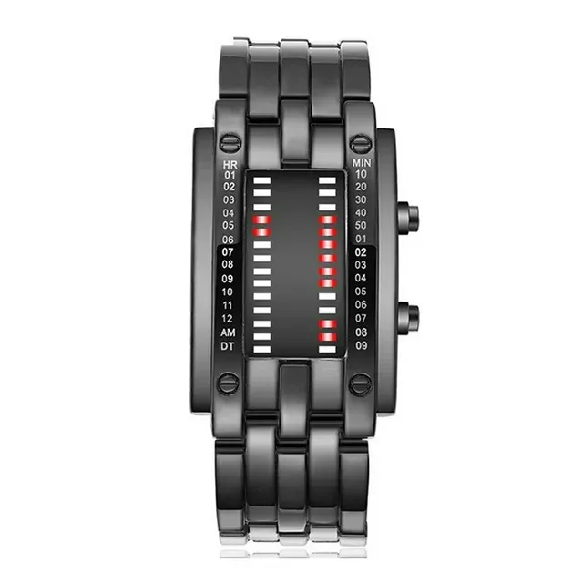 Photo 1 of Binary Matrix Red LED Digital Watch Waterproof Mens Classic Creative Fashion Plated Wrist Watches
