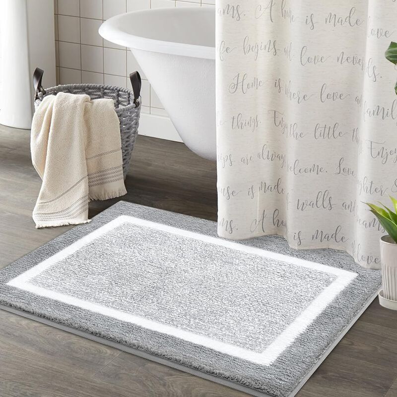 Photo 1 of EARTHALL Grey Bathroom Rug Mat, 20"x30", White and Gray, Extra Soft Absorbent Premium Bath Rug, Non-Slip Comfortable Bath Mat, Machine Wash Dry, Carpet for Tub, Shower, Bath Room
