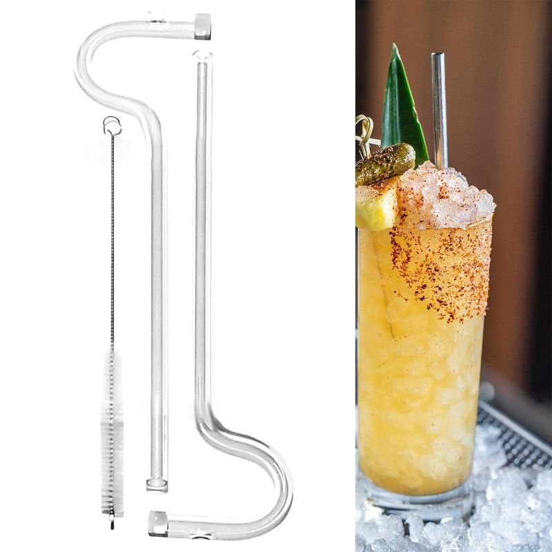 Photo 1 of LICHTS Glass Straws with Cleaning Brush Drinking Staws for Juice Milk Cold Drinks
