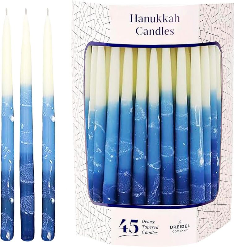 Photo 1 of The Dreidel Company Dripless Premium Tapered Hand Decorated Multi Blue Frosted Hanukkah Candles - Premium Quality Wax -
