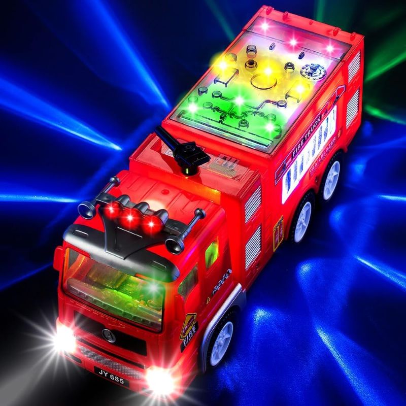 Photo 1 of Zetz Brands Fire Truck Toy for Boys, Girls, Kids, w/ 4D LED Lights, Toddlers - Age 3+ Fire Engine Push Toy Car for Little Fireman Real Firetruck Siren Sound, Bump & Go – Ideal Gift

