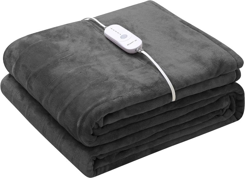 Photo 1 of Wapaneus Electric Blanket 62”x84” Flannel Heated Blanket Twin Size with 5 Heating Settings 10 Hours Auto-Off, Fast-Heating, ETL Listed, Machine Washable, Dark Grey
