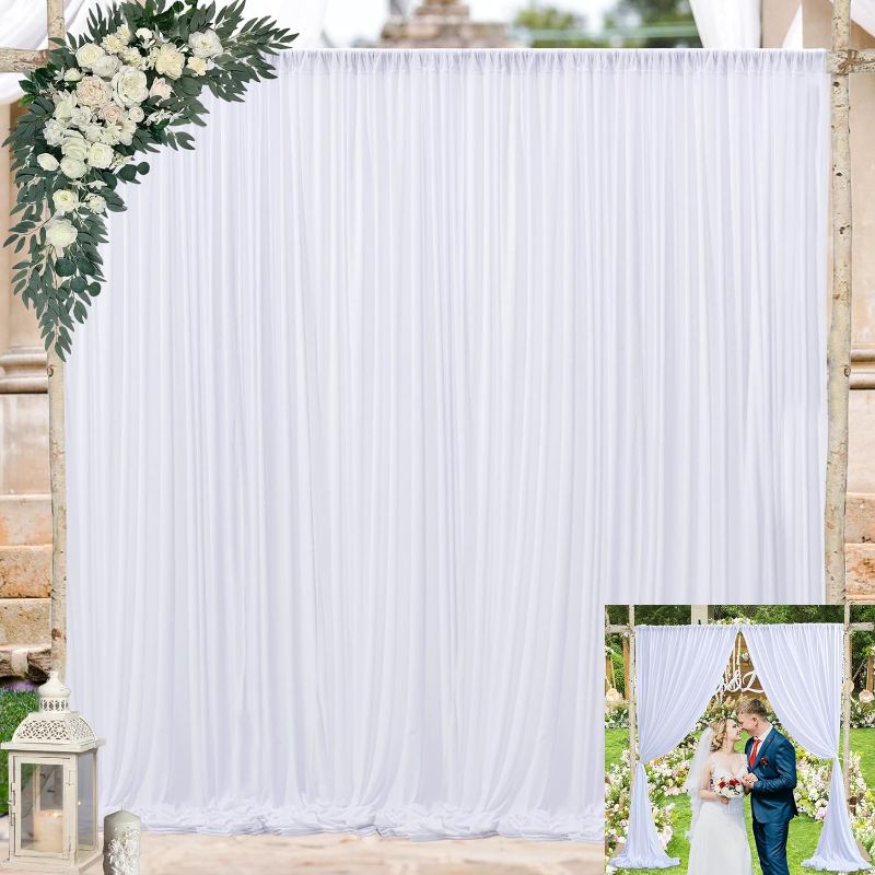 Photo 1 of 10x10ft White Backdrop Curtain for Parties Wrinkle Free Wedding Baby Shower Curtain Backdrops for Birthday Party Background Decorations White Fabric Drapes Photography Backdrop 5x10ft, 2 Panels
