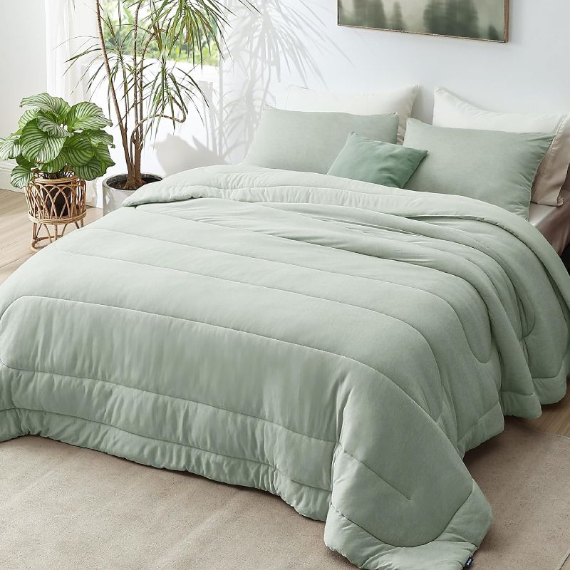 Photo 1 of Bedsure Queen Comforter Set - Cooling and Warm Bed Set, Sage Green Reversible All Season Cooling Comforter, 3 Pieces, 1 Queen Size Comforter (88"x88") and 2 Pillow Cases (20"x26")
