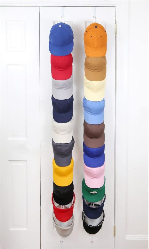 Photo 1 of Perfect Curve Cap Rack FAV | Hat Racks | Hold up to 40 caps | Over Door Organizer for Baseball Hat | Fitted & Adjustable Caps & Visors | Door Slam Proof | 2 Straps | White
