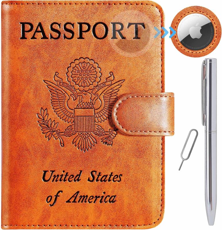Photo 1 of Airtag Passport Holder Cover Wallet RFID Blocking Leather Case Travel Essentials Luggage Accessories Travel Must Have(