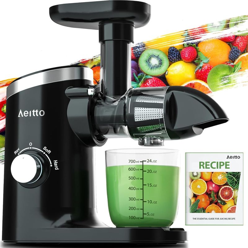 Photo 1 of Aeitto Juicer Machines, Quiet Motor Juicer, Cold Press Juicer, Masticating Juicer, Celery Juicers, with Triple Modes,Reverse Function,Easy to Clean with Brush, Recipe for Vegetables And Fruits, Black
