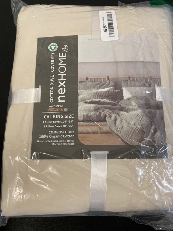 Photo 2 of NEXHOME PRO 100% Organic Cotton Duvet Cover King Size, Linen Like Pleated Duvet Cover Set Beige, 2pc Organic Bedding Set with Zipper Closure, Soft, Lightweight and Breathable