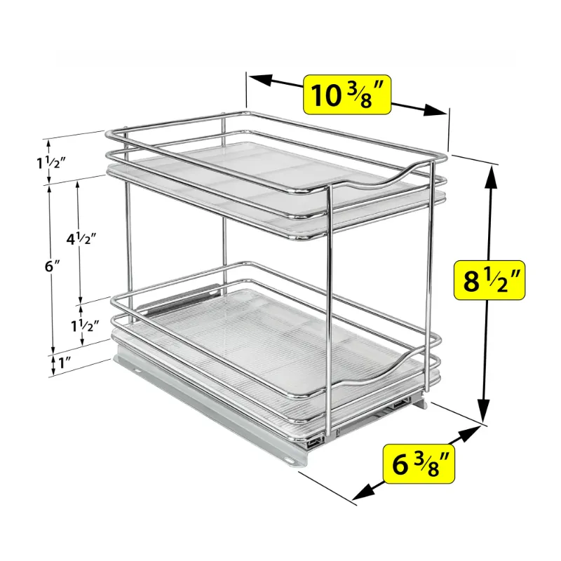 Photo 3 of LYNK PROFESSIONAL 6-1/4" Wide Double Pull Out Spice Rack Organizer for Cabinet, Slide Out Shelf, Chrome
