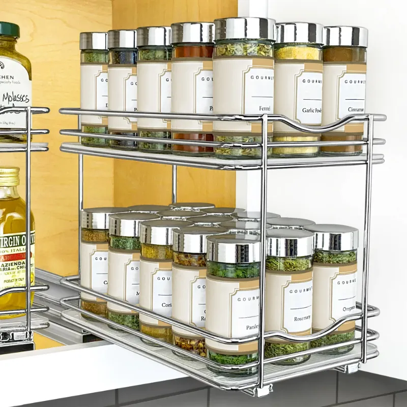 Photo 1 of LYNK PROFESSIONAL 6-1/4" Wide Double Pull Out Spice Rack Organizer for Cabinet, Slide Out Shelf, Chrome
