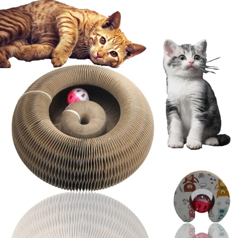 Photo 1 of Magic Organ Cat Scratching Board with Toy Bell, Cat Scratcher for Grinding Claw, Cardboard Cat Scratcher Board Foldable
