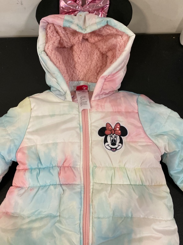 Photo 1 of S Disney Girl's Minnie Mouse Print Hooded Puffer Jacket with Ears and Bow
