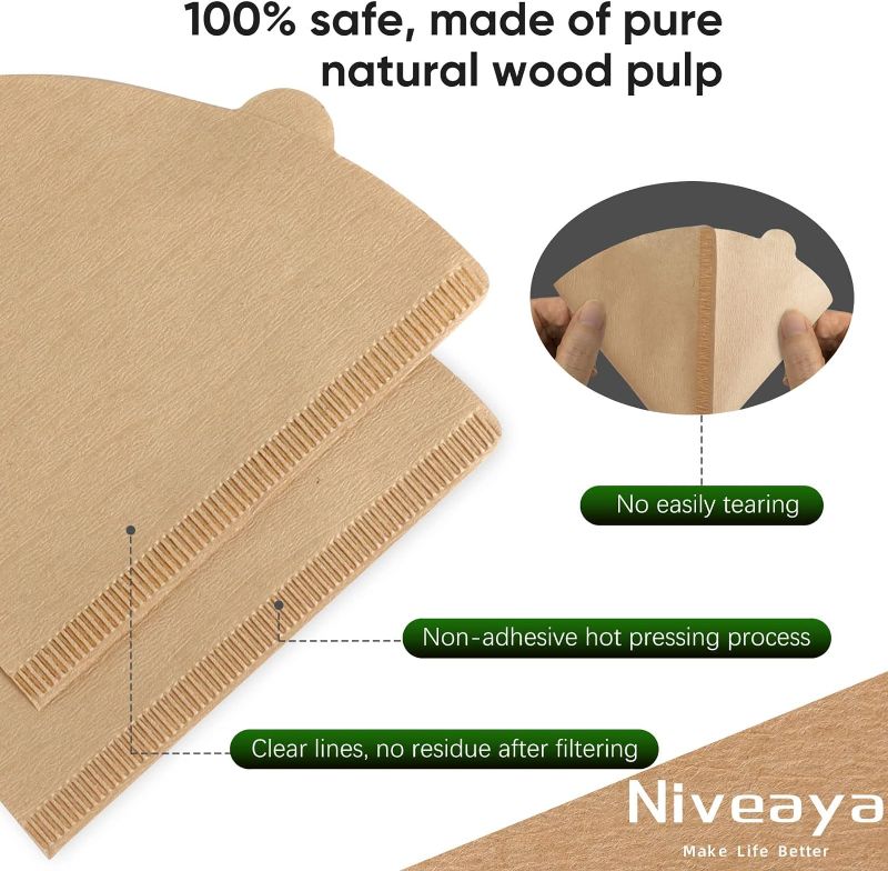 Photo 2 of Niveaya 200 Count Coffee Filters - Size 02, Natural Paper Coffee Filter, No Blowout, Disposable for Pour Over and Drip Coffee Maker (2-4 Cup)
