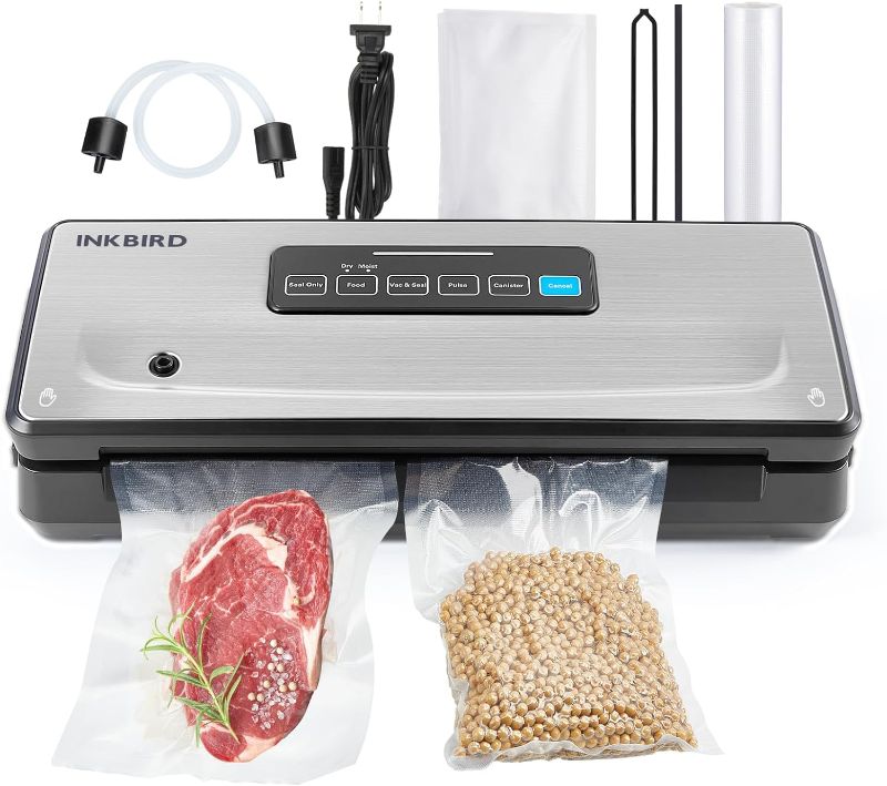 Photo 1 of Food Sealer Vacuum Sealer Machine 10-In-1 with Full Starter Kit Built-in Cutter and Bag Storage(Up to 20ft), INKBIRD Moist/Dry/Pulse/Canister/Seal Food Vacuum Sealer Machine with Bag*5 and Bag Roll*1
