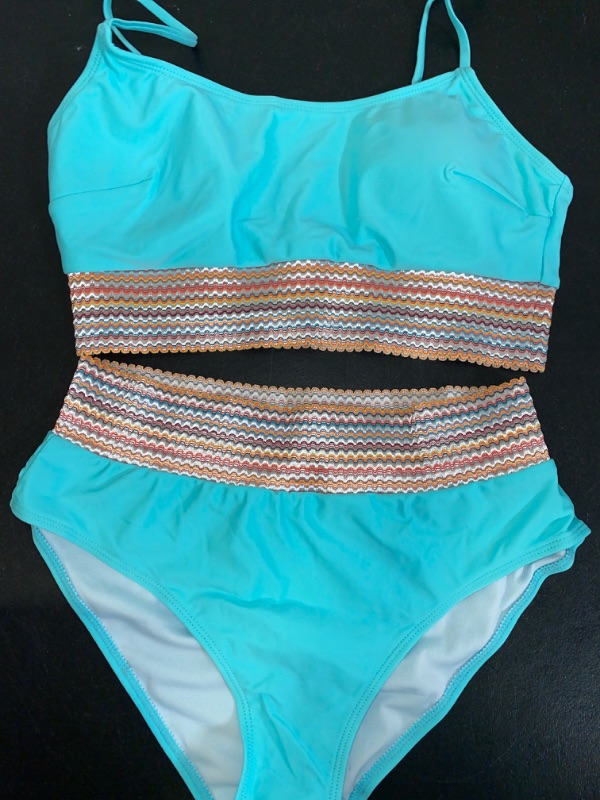 Photo 1 of S/M ALSLIAO Women Push-Up Bra Bikini Set Swimwear Swimsuit High Waist Beachwear Bathing Suit Lake Blue L
