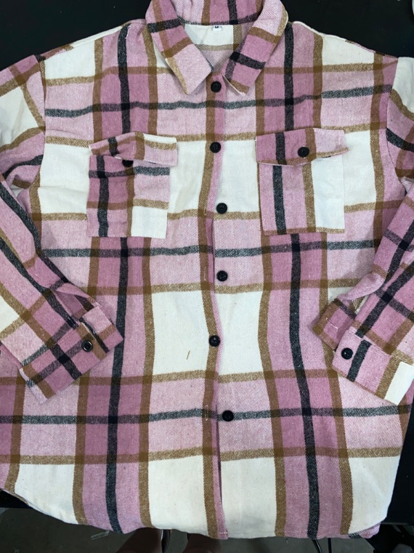 Photo 2 of Pink, White&Black Plaid Print Flannel Shirt M 