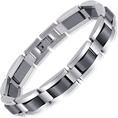 Photo 1 of Feraco Mens Magnetic Bracelets for Arthritis & Joint Pain Relief, Classic Balck Titanium Stainless Steel Bracelet with Hematite Magnet Stones, Natural Health Jewelry Gifts, 8.66 inch
