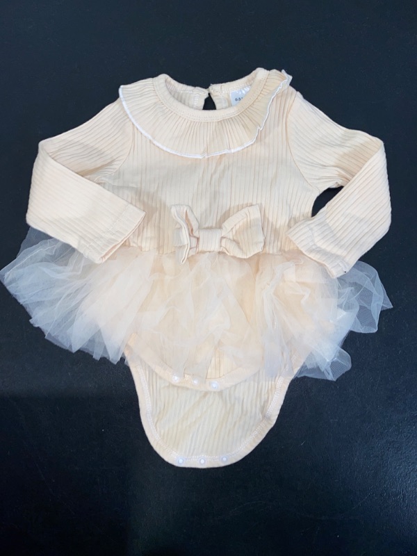 Photo 1 of Size 0-3 M - OPAWO Newborn Baby Girl Dress Long Sleeve Onesie Bodysuit for Infant Girl Ribbed Romper Dress with Tulle Skirt