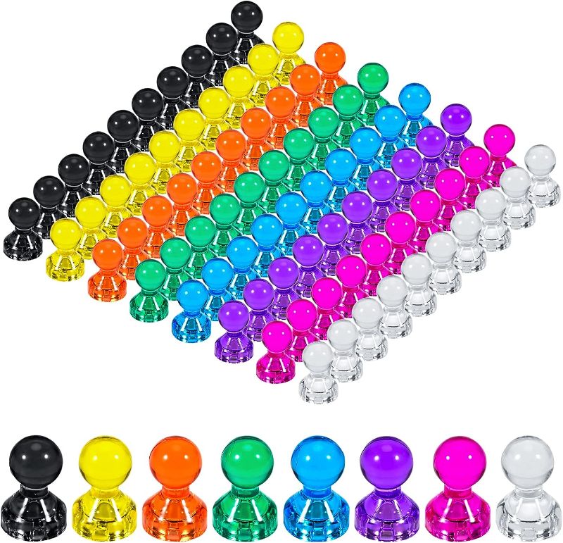 Photo 1 of 90PCS Strong Fridge Magnets, Colorful Push Pin Magnets White Board Magnets Refrigerator Magnet, Small Strong Magnets for Whiteboard, Kitchen, Office, School, Fridge, Map 