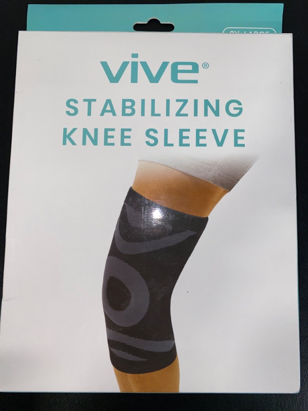 Photo 2 of 2XL Vive Knee Brace With Side Stabilizers - Compression Sleeve For Pain & Support - Wrap With Patella Gel Pad For Running & Working Out - Cover For Arthritis, Bursitis, Meniscus Tear, MCL, Joint Relief
