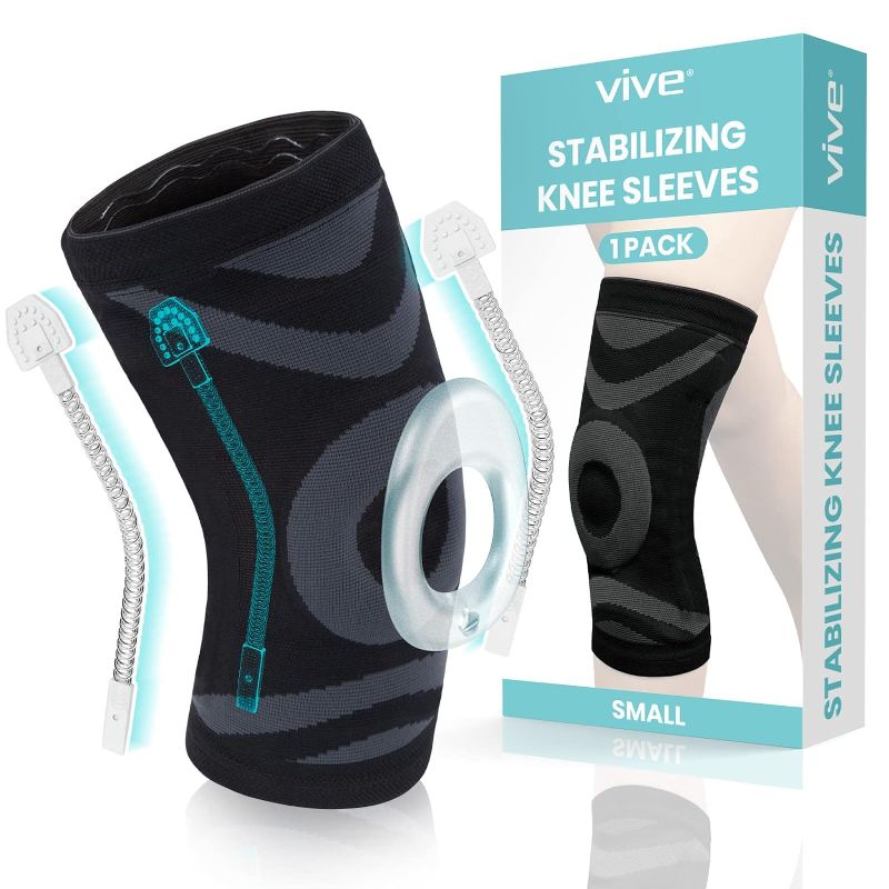Photo 1 of 2XL Vive Knee Brace With Side Stabilizers - Compression Sleeve For Pain & Support - Wrap With Patella Gel Pad For Running & Working Out - Cover For Arthritis, Bursitis, Meniscus Tear, MCL, Joint Relief

