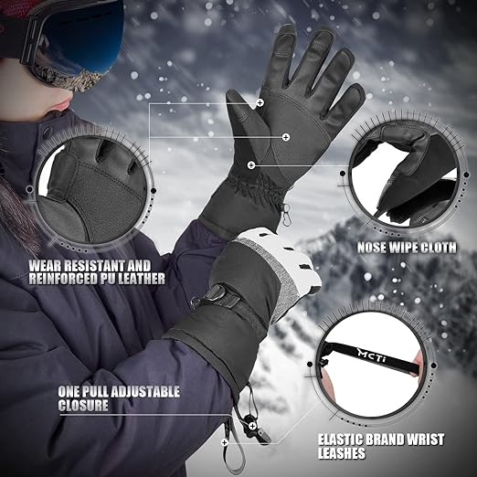 Photo 3 of L MCTi Ski Gloves,Winter Waterproof Snowboard Snow 3M Thinsulate Warm Touchscreen Cold Weather Women Gloves Wrist Leashes
