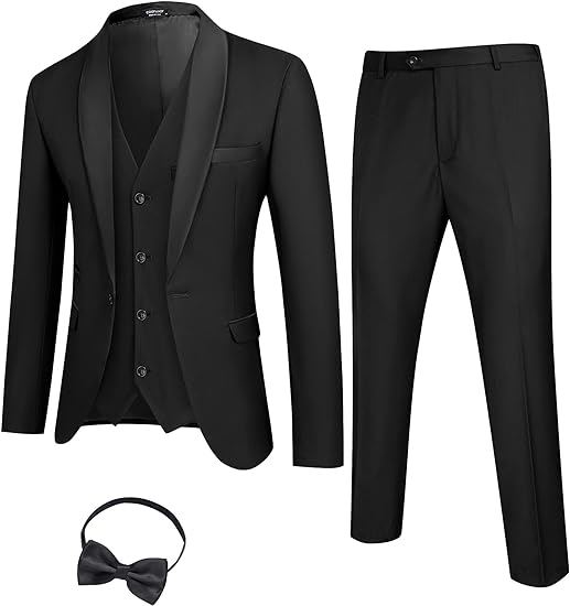 Photo 1 of L COOFANDY Men's 3 Pieces Suit Slim Fit Tuxedo Set One Button Jacket Vest Pants with Tie
