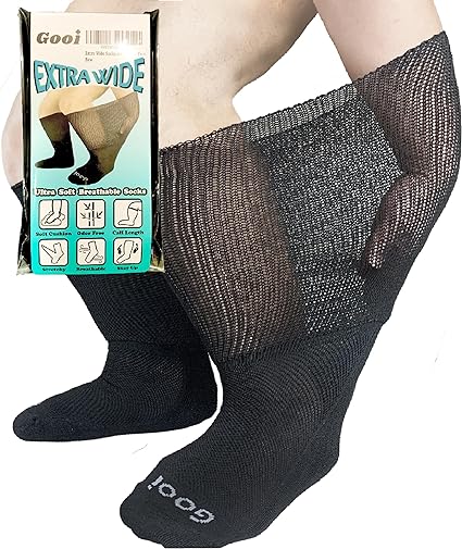 Photo 1 of Extra Wide Socks for Swollen Feet Soft Stretch up to 30" Seniors Diabetics Men Women 10-13 13-15 Non Binding Loose Fitting Top Bariatric Neuropathy Lymphedema Edema Cast Over The Calf Plus Size
