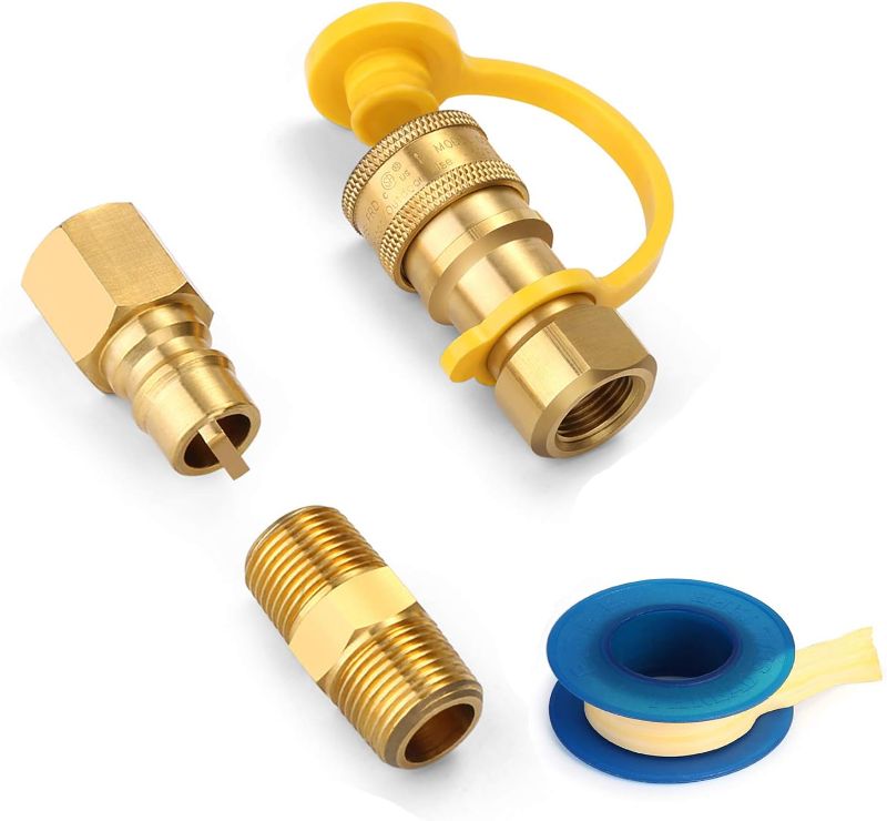 Photo 1 of WADEO 3/8 Inch Natural Gas Quick Connect Fittings, LP Gas Propane Hose Quick Disconnect Kit, 3/8'' Male NPT Thread x 3/8'' Female NPT Thread
