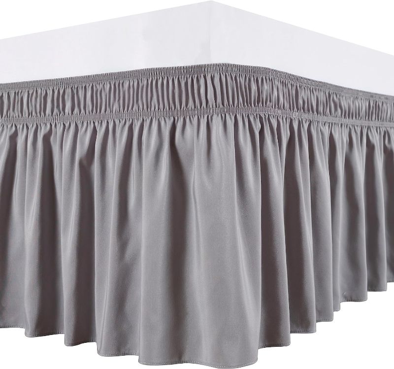 Photo 1 of Biscaynebay Wrap Around Bed Skirts for King & Cal King Beds 15" Drop, Silver Grey Adjustable Elastic Dust Ruffles Easy Fit Wrinkle & Fade Resistant Silky Luxurious Fabric Machine Washable
