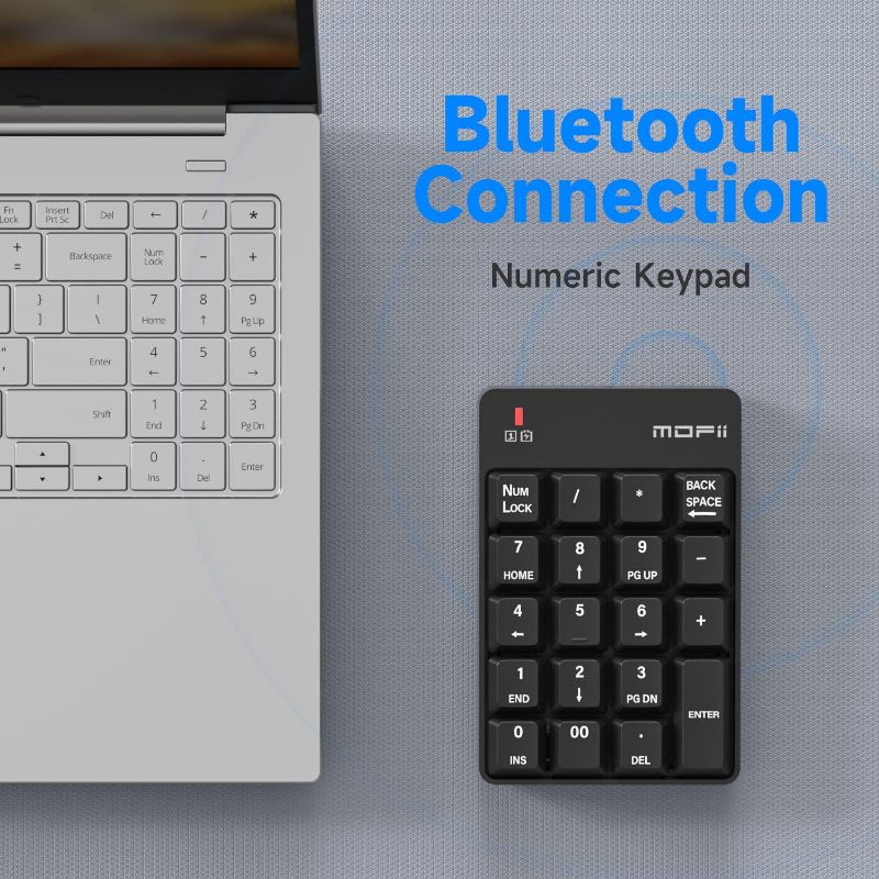Photo 3 of MOFII Bluetooth 5.1 Number Pad Wireless Numeric Keypad Silent 19 Keys USB Keypads, Portable Financial Accounting Numpad 10 Key for Laptop/Notebook/Surface Pro/PC - Black
