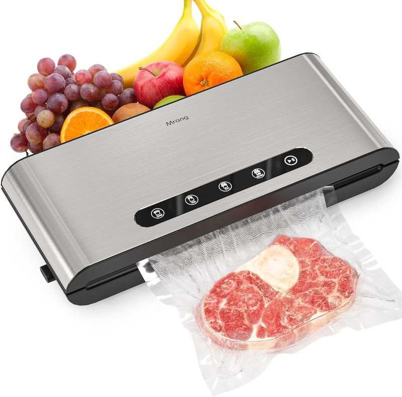 Photo 1 of Food Vacuum Sealer Machine Double Pumps Household 430 stainless steel Brushed Metal Panel Dry Moist Vacuum Sealer with Sealer Bags&1 Air Suction Hose
