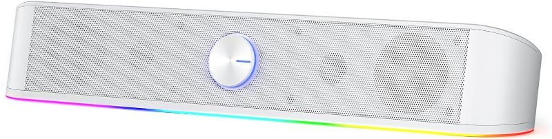 Photo 1 of Redragon GS560 RGB Desktop Soundbar, 2.0 Channel Computer Speaker with Dynamic RGB Audio-Light Sync/Display w/Volume Knob, USB Powered w/ 3.5mm Cable, White
