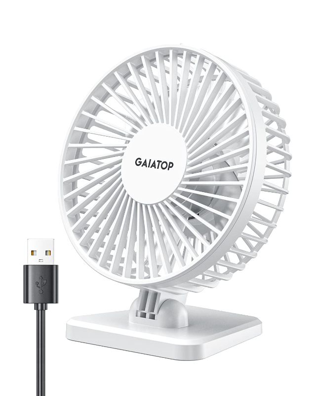 Photo 1 of Gaiatop Small Desk Fan, Portable 3 Speeds Wind Desktop Table Cooling Fan in Single Button, Adjustment Mini Personal Fan for Home Desktop (White)
