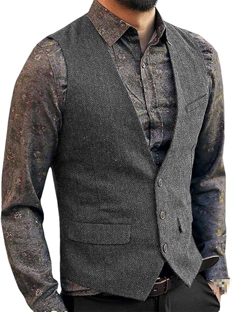 Photo 1 of L-XL Dninmim Men's V-Neck Suit Vests Formal Business Dress Waistcoat For Real Pockets