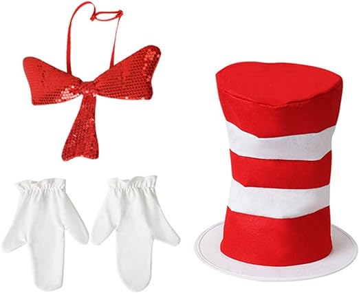 Photo 1 of Yoetaun 3Pcs Girls Cosplay Props White Striped Hat Gloves Bow Tie For Birthday Party Carnival Halloween Girl Cosplay Suit

