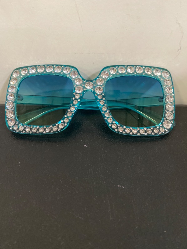 Photo 2 of ailov Sparkly Rhinestone Retro Sunglasses for Men Women Elton Accessories Big Square Disco Glasses
