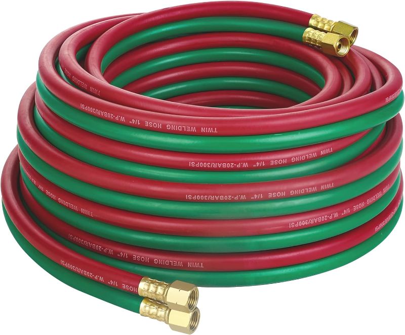 Photo 1 of Hromee Oxygen Acetylene Hose 1/4-Inch × 50 Feet with 9/16"-18 B fittings Welding Cutting Torch Twin Hose
