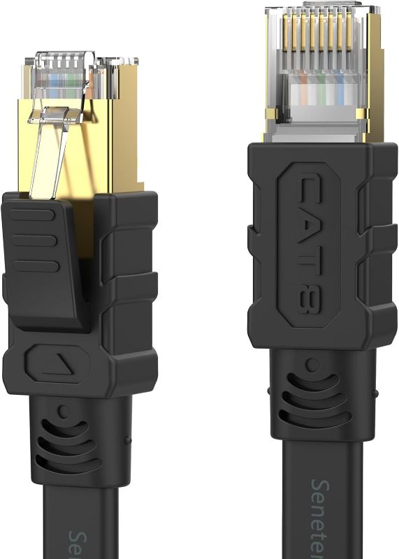 Photo 1 of Senetem Cat 8 Ethernet Cable 15FT, High Speed 40Gbps 2000Mhz Flat Internet Network Patch Cord, RJ45 Shielded Outdoor&Indoor LAN Cable, Compatible for Gaming, PC, PS5/4/3, Xbox, Modem, Router
