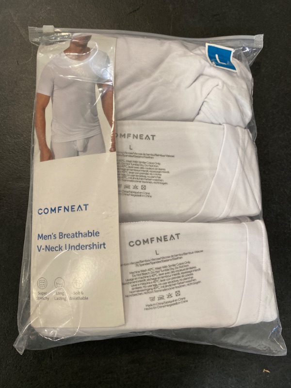 Photo 2 of L Comfneat Men's Undershirts Bamboo Viscose V-Neck Cool Feeling T-Shirt 3-Pack Knit Tops
