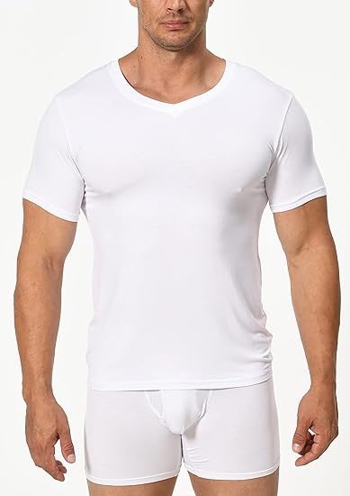 Photo 3 of L Comfneat Men's Undershirts Bamboo Viscose V-Neck Cool Feeling T-Shirt 3-Pack Knit Tops
