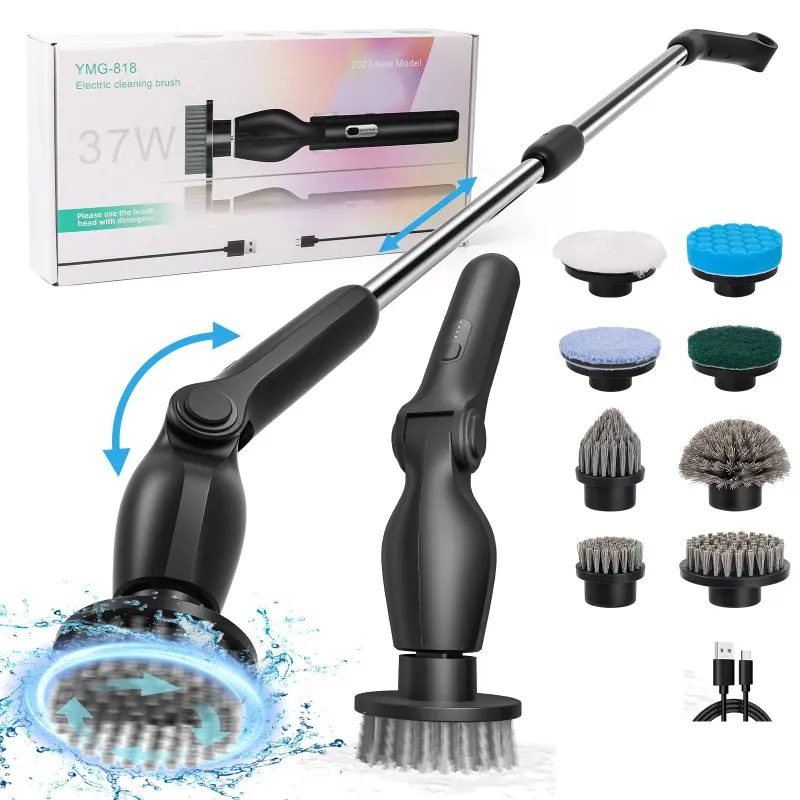 Photo 1 of HOOFUN Electric Spin Scrubber, Cordless Bath Power Scrubber with Long Handle & 8 Replaceable Heads, Adjustable Extension Handle, Detachable as Short Handle, 2 Speeds & Remote Control
