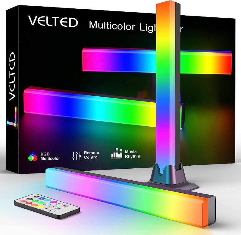 Photo 1 of velted RGB Light Bar, Music Sync RGB IC LED Lights Bars, USB Powered Ambient Lighting, Remote Control Color Changing Gaming TV Backlight, 8 Dynamic Modes for PC Room Monitor Desk
