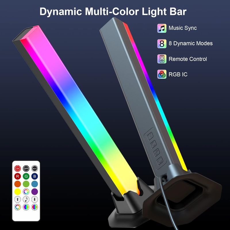 Photo 5 of velted RGB Light Bar, Music Sync RGB IC LED Lights Bars, USB Powered Ambient Lighting, Remote Control Color Changing Gaming TV Backlight, 8 Dynamic Modes for PC Room Monitor Desk
