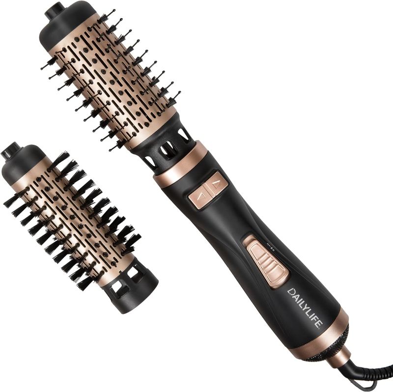 Photo 1 of  DAILYLIFE Blow Dryer Brush, Rotating Hair Dryer Brush with 2 Brushes (2" & 1.5"), Ceramic & Ionic Technology, Black & Gold 
