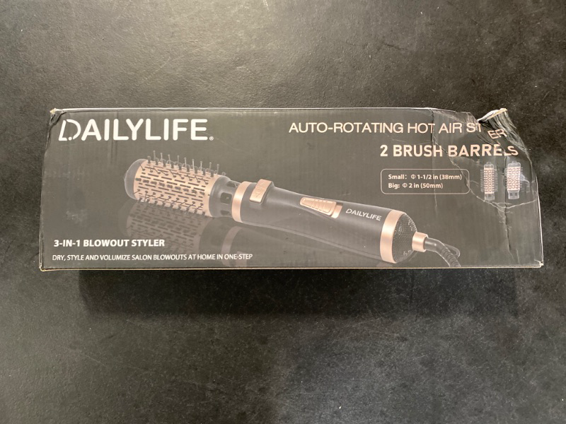 Photo 2 of  DAILYLIFE Blow Dryer Brush, Rotating Hair Dryer Brush with 2 Brushes (2" & 1.5"), Ceramic & Ionic Technology, Black & Gold 
